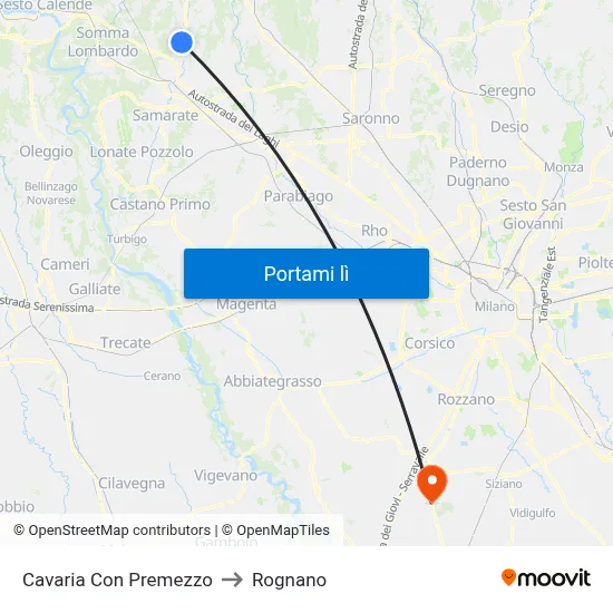 Cavaria Con Premezzo to Rognano map