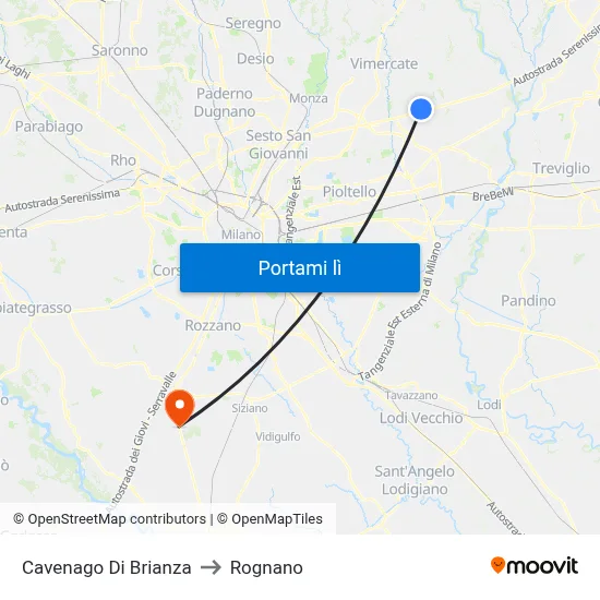Cavenago Di Brianza to Rognano map