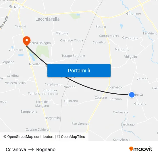 Ceranova to Rognano map