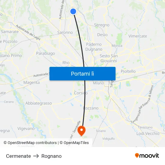Cermenate to Rognano map