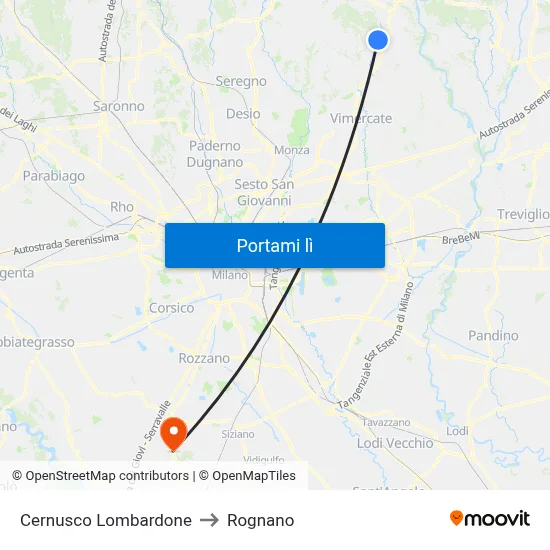 Cernusco Lombardone to Rognano map