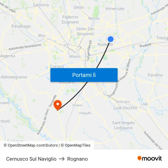 Cernusco Sul Naviglio to Rognano map
