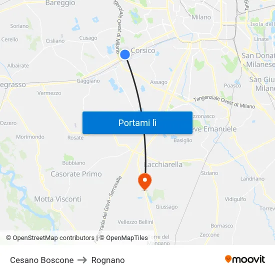 Cesano Boscone to Rognano map