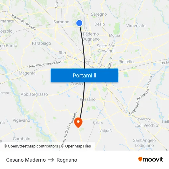 Cesano Maderno to Rognano map