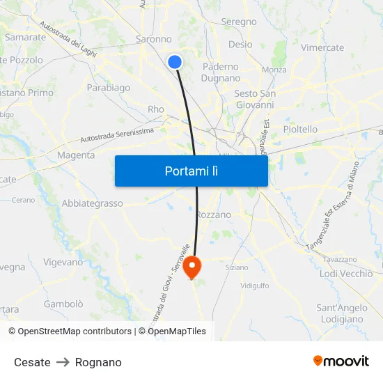 Cesate to Rognano map