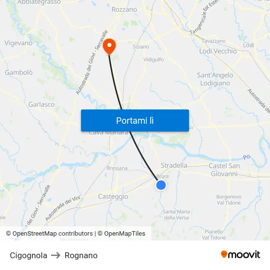 Cigognola to Rognano map