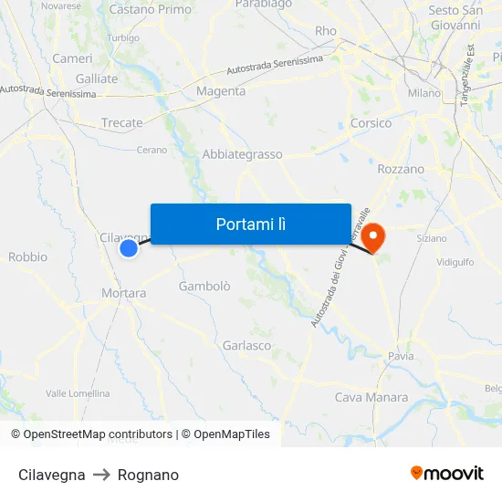 Cilavegna to Rognano map