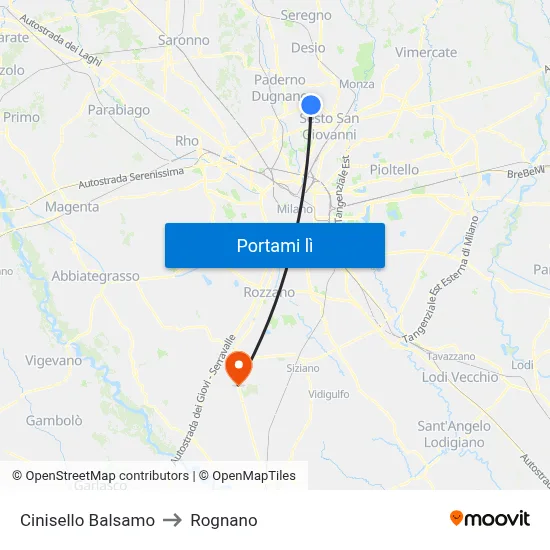 Cinisello Balsamo to Rognano map