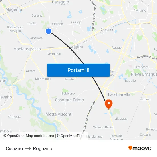 Cisliano to Rognano map