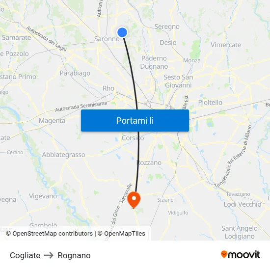 Cogliate to Rognano map
