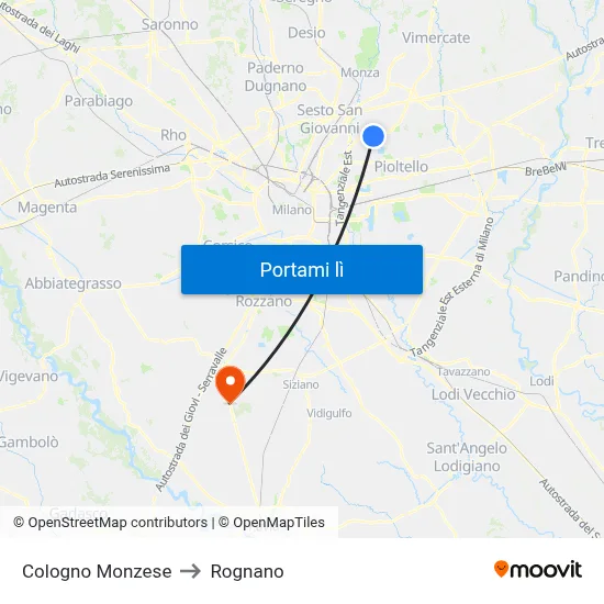 Cologno Monzese to Rognano map