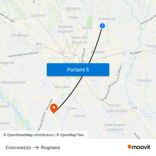 Concorezzo to Rognano map