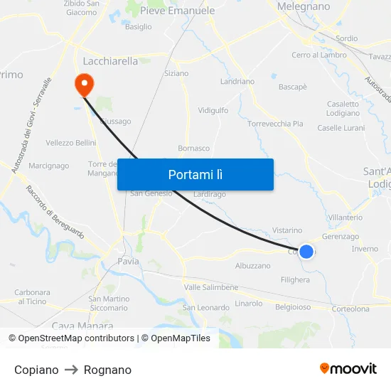 Copiano to Rognano map