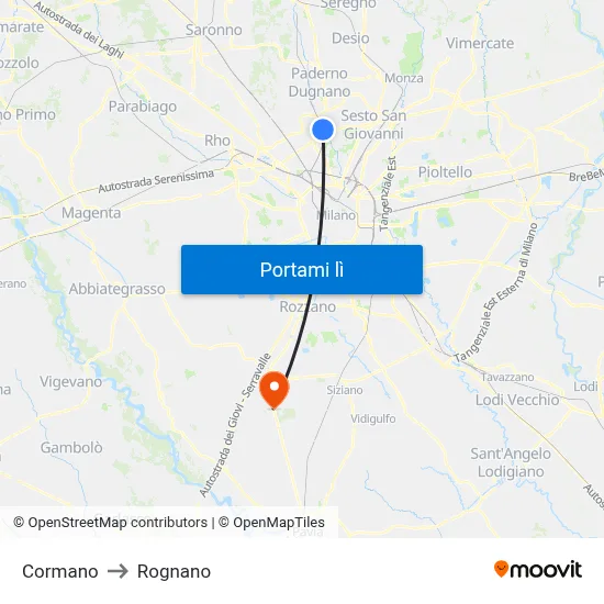 Cormano to Rognano map
