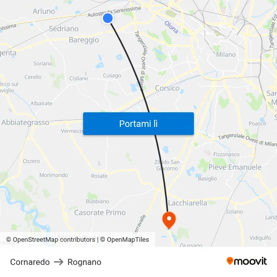 Cornaredo to Rognano map