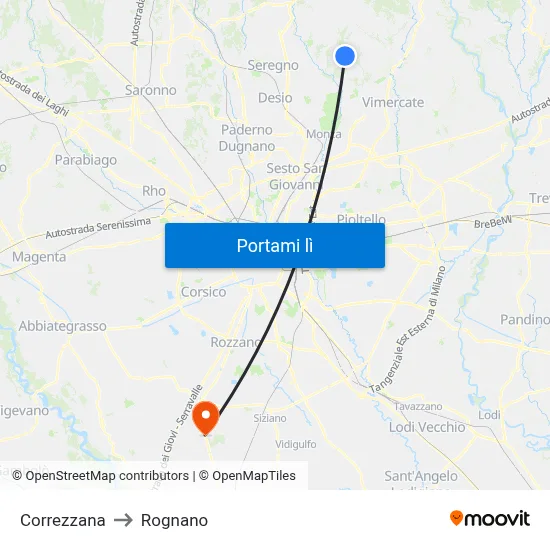 Correzzana to Rognano map