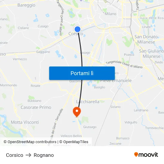 Corsico to Rognano map