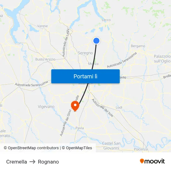 Cremella to Rognano map