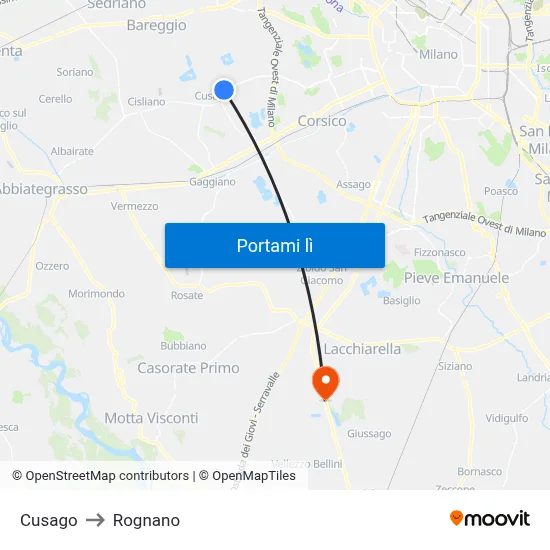 Cusago to Rognano map