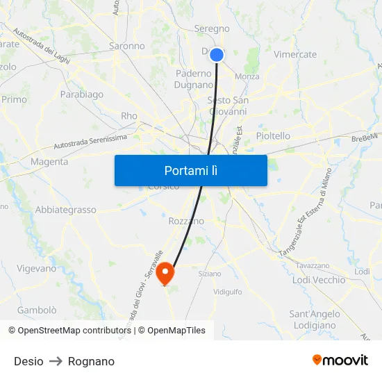 Desio to Rognano map