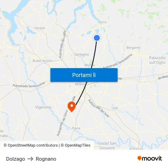 Dolzago to Rognano map