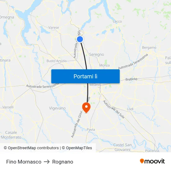 Fino Mornasco to Rognano map