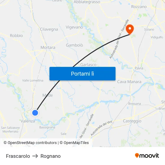 Frascarolo to Rognano map