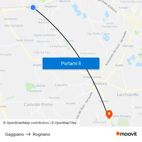 Gaggiano to Rognano map