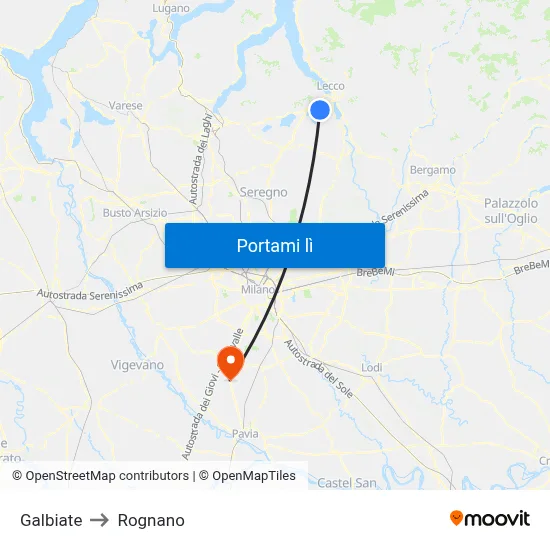 Galbiate to Rognano map