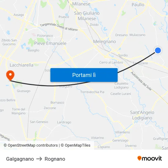 Galgagnano to Rognano map