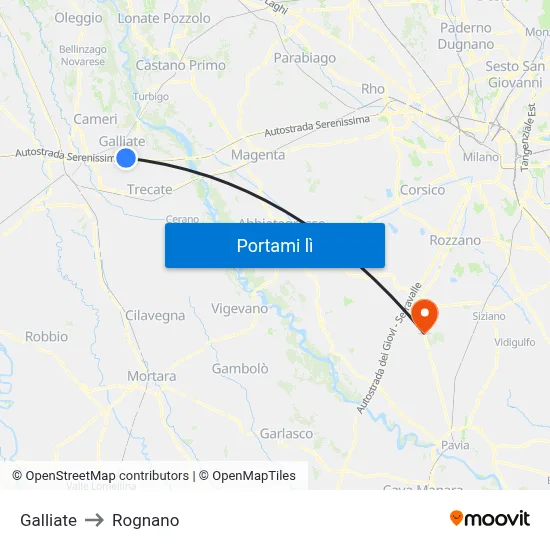Galliate to Rognano map