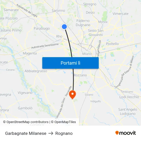 Garbagnate Milanese to Rognano map