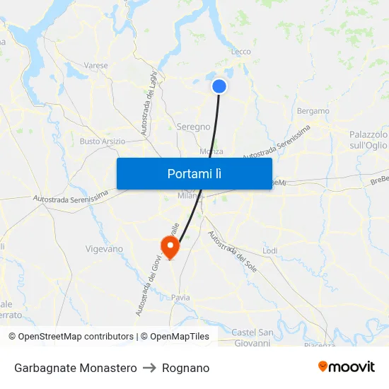 Garbagnate Monastero to Rognano map