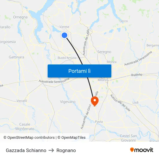Gazzada Schianno to Rognano map
