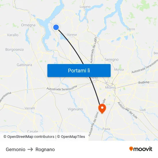Gemonio to Rognano map