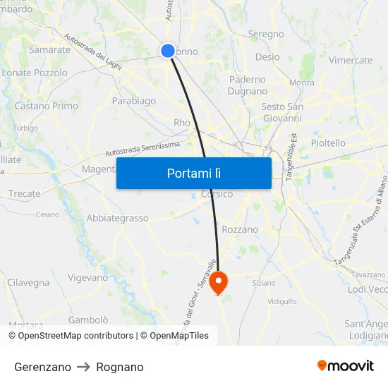 Gerenzano to Rognano map