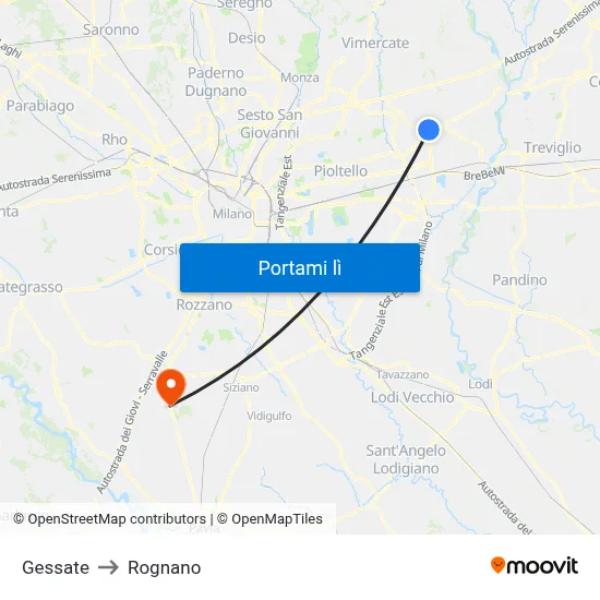 Gessate to Rognano map