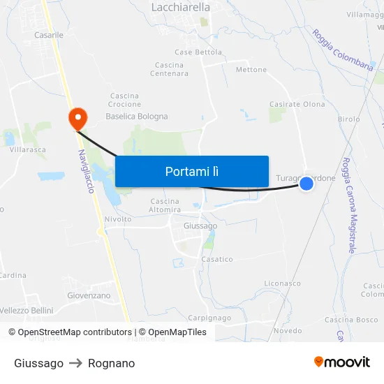 Giussago to Rognano map