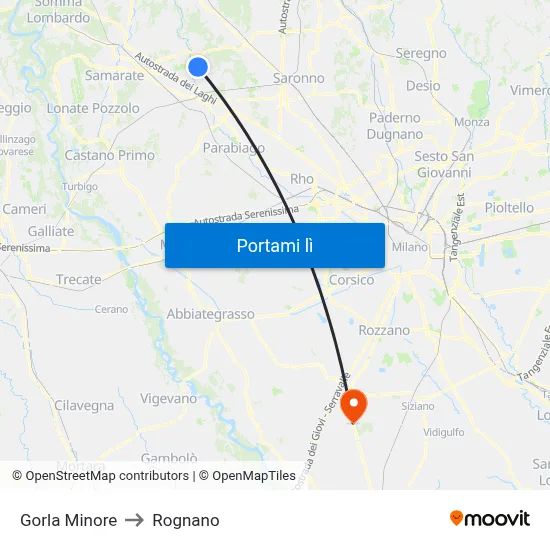 Gorla Minore to Rognano map