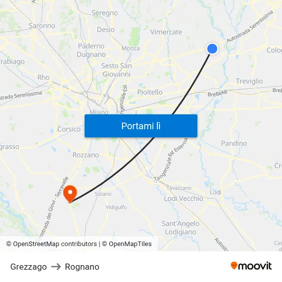 Grezzago to Rognano map