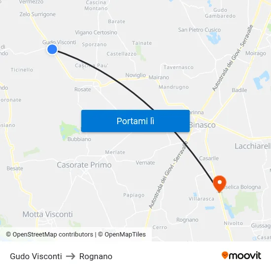 Gudo Visconti to Rognano map