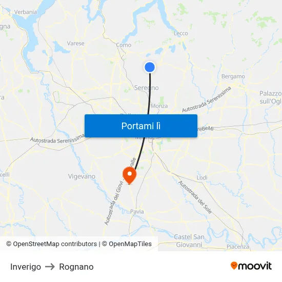 Inverigo to Rognano map