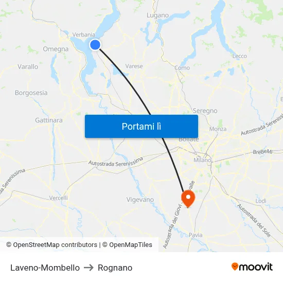 Laveno-Mombello to Rognano map