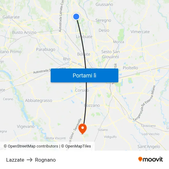 Lazzate to Rognano map