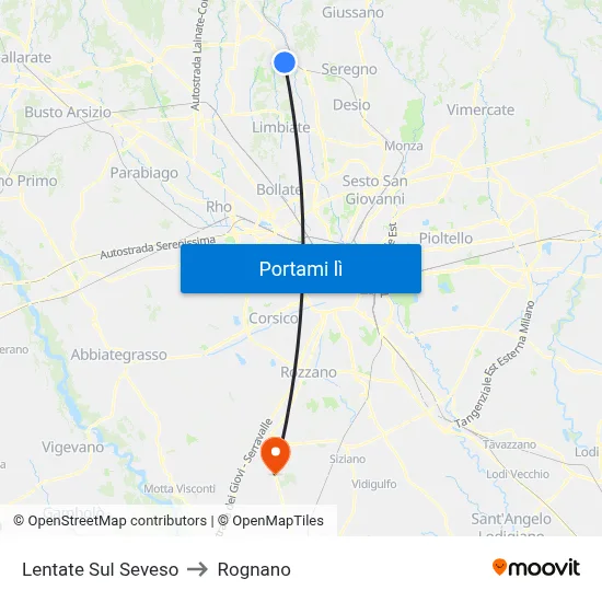 Lentate Sul Seveso to Rognano map