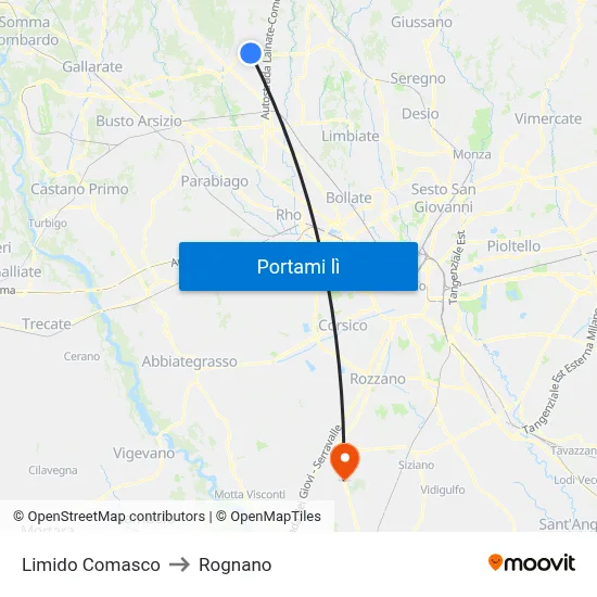 Limido Comasco to Rognano map
