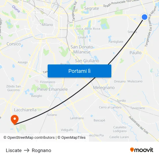Liscate to Rognano map