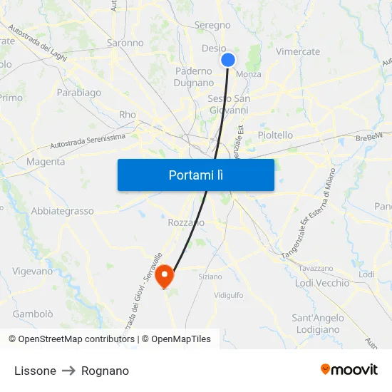 Lissone to Rognano map