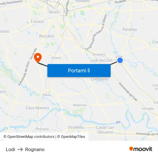 Lodi to Rognano map