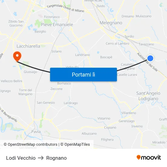 Lodi Vecchio to Rognano map